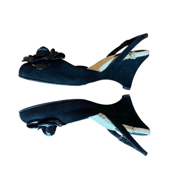 Chanel Authentic Women's Camellia Flower Suede Wedge Espadrilles Size 9.5 - Picture 5 of 12